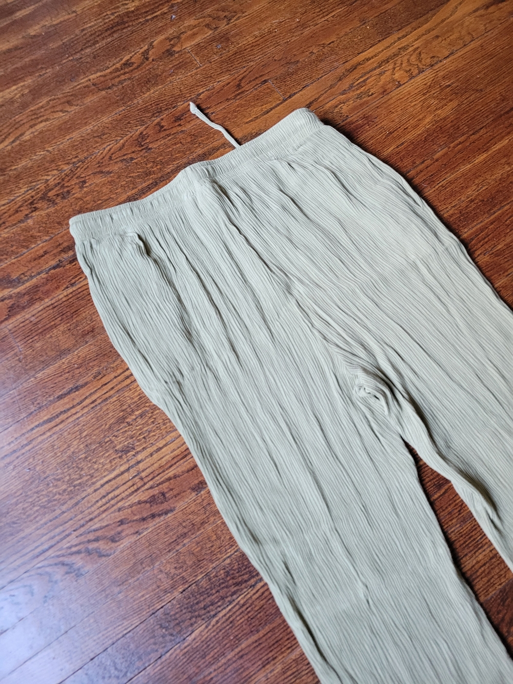 Sag Harbor Women’s Crinkle Straight Leg Pants, Elastic Waist Lime Sz M Boho - Picture 10 of 17